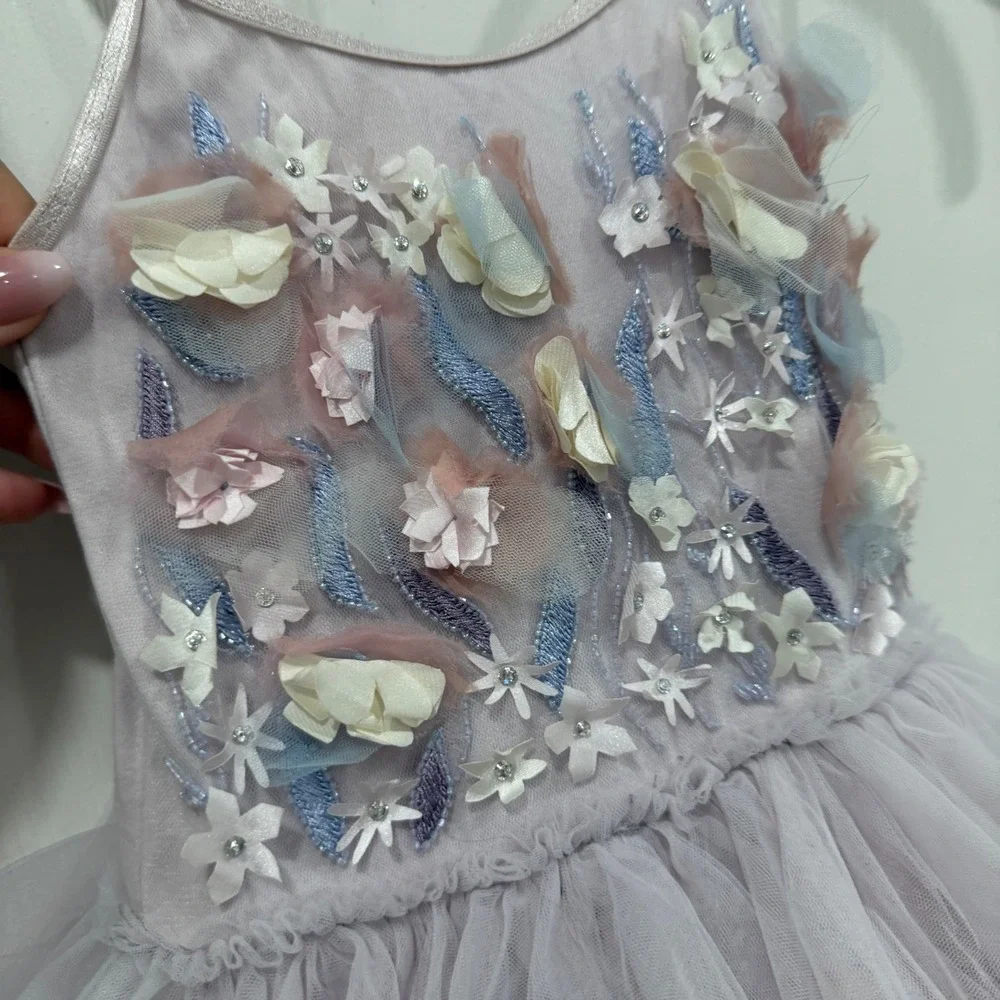 Tutu Du Monde Girls Lavender Blue 3D Floral Tulle Dress TDM3664 Size 2-3